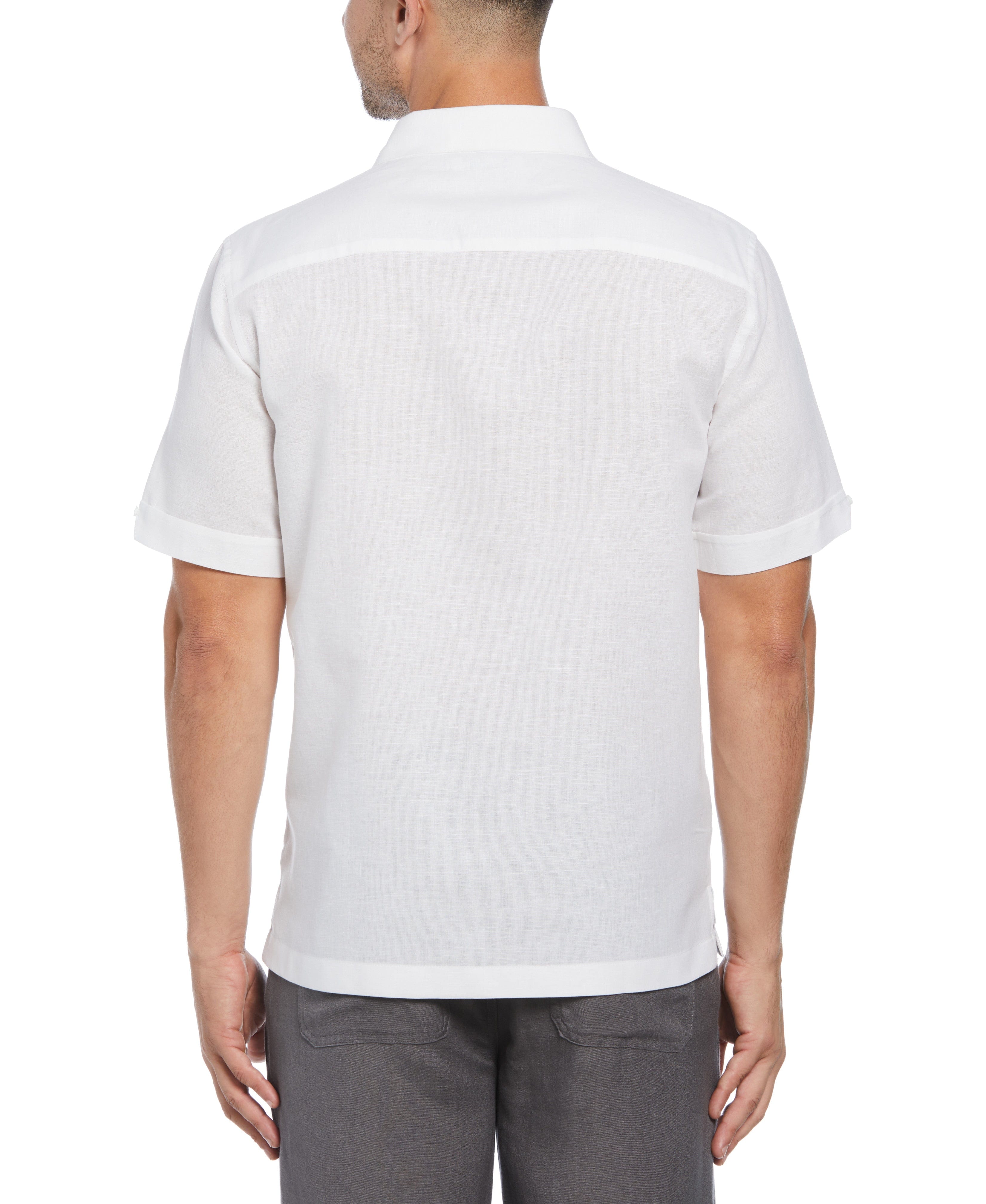 Linen Blend Geo Embroidered Panel Shirt
