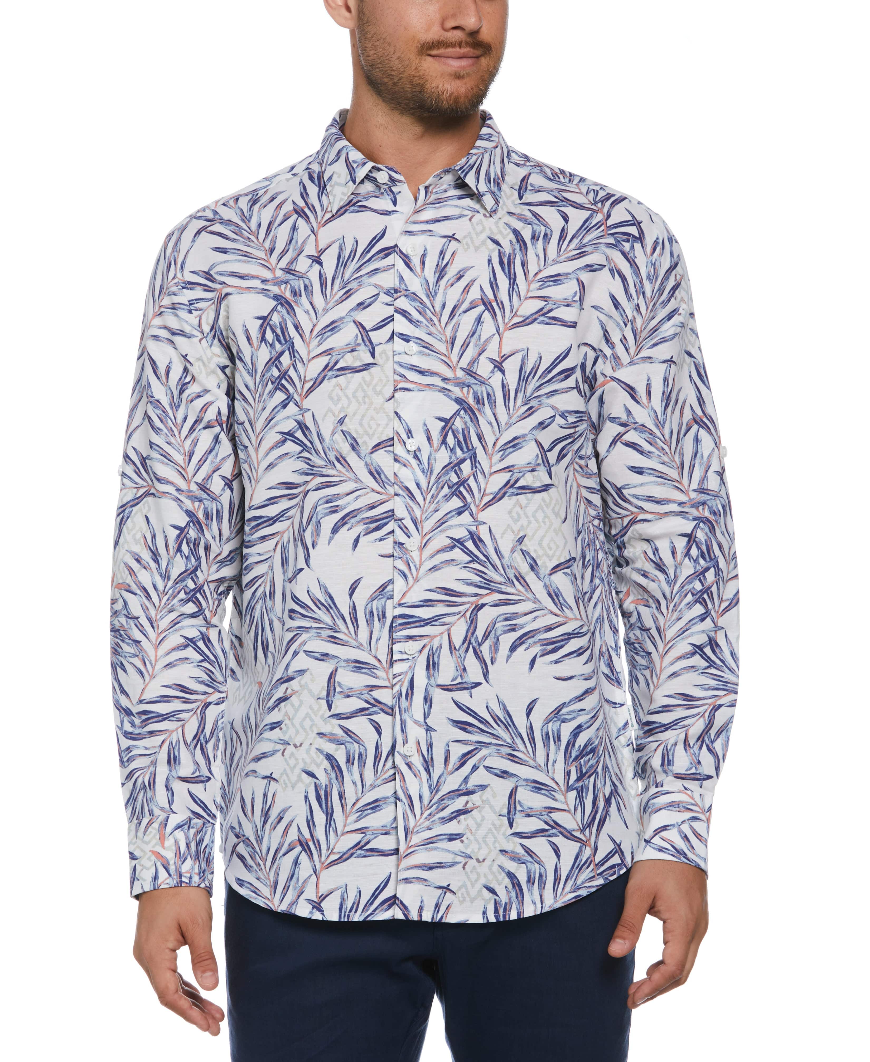 Linen Blend Geo Leaf Print Shirt