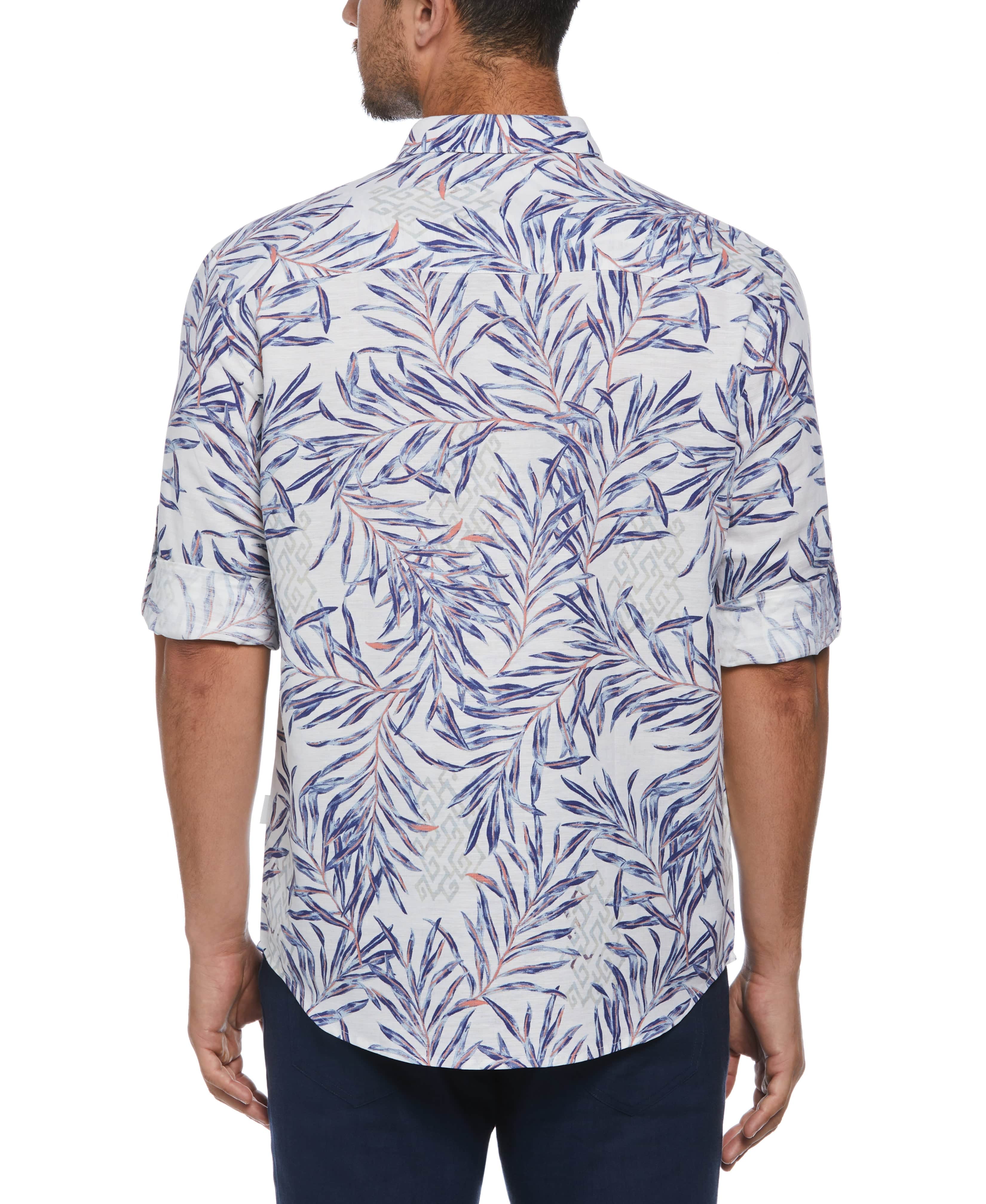 Linen Blend Geo Leaf Print Shirt