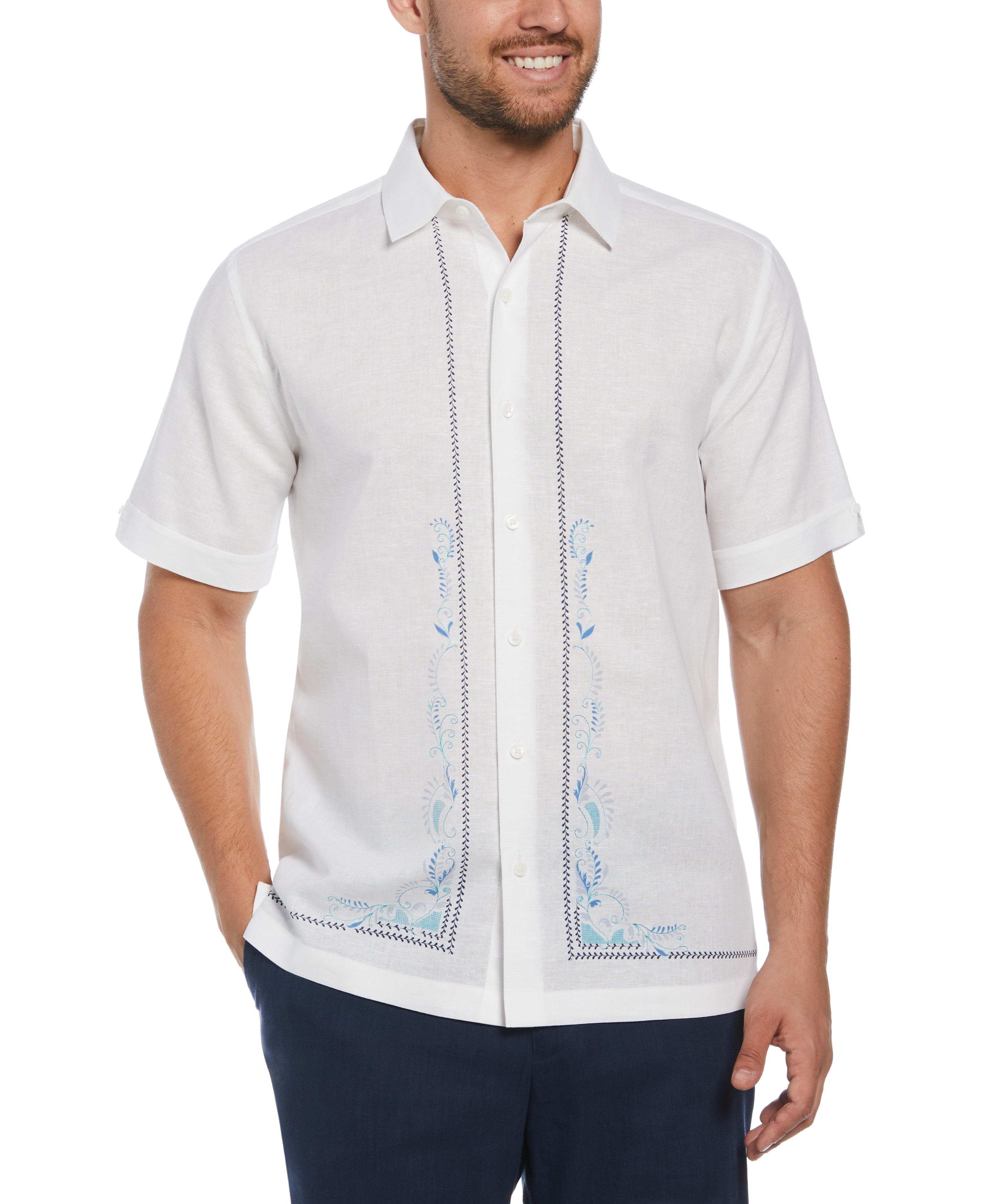Linen Blend L-Shape Embroidered Shirt