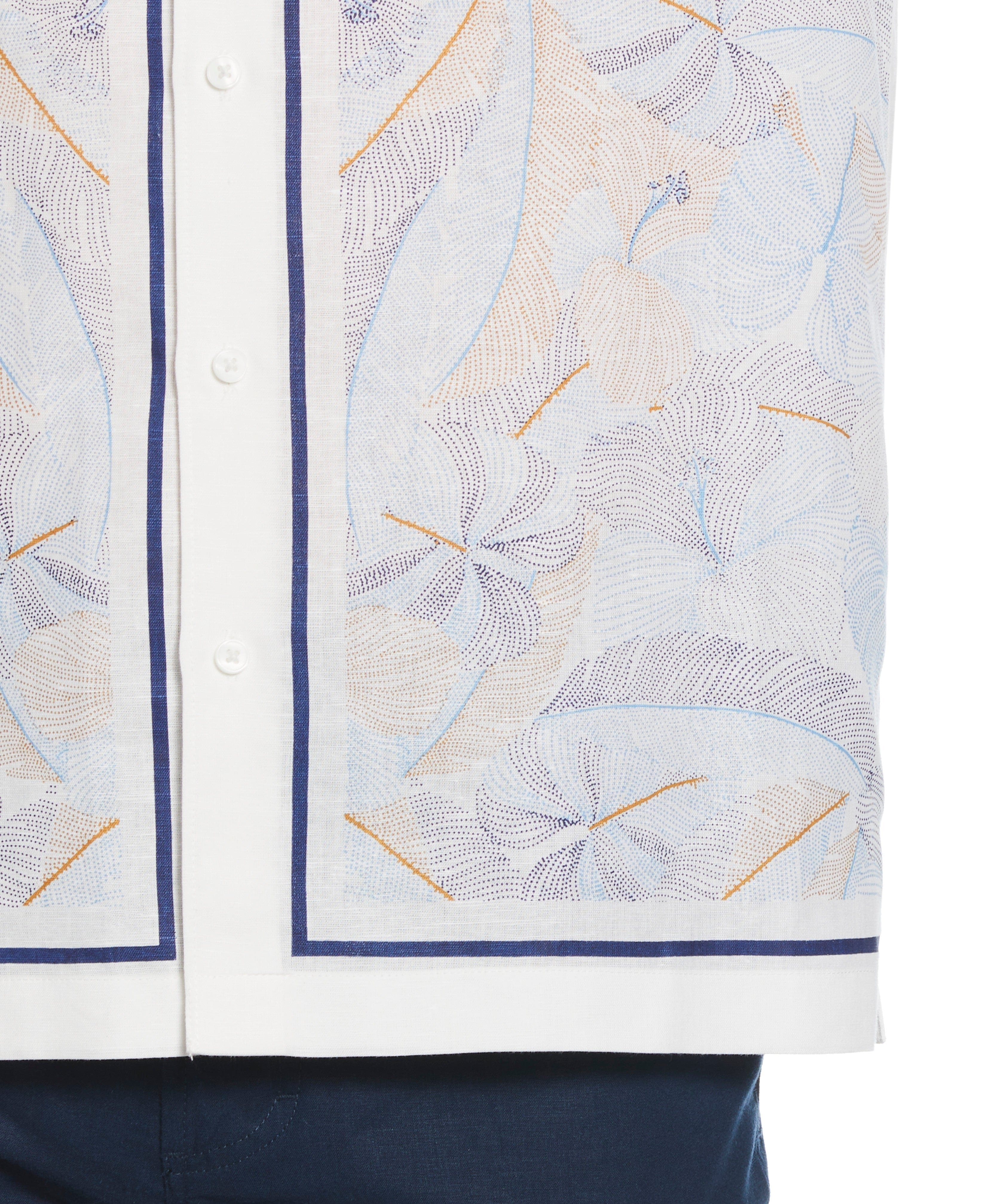 Linen-Blend L-Shape Leaf Print Shirt