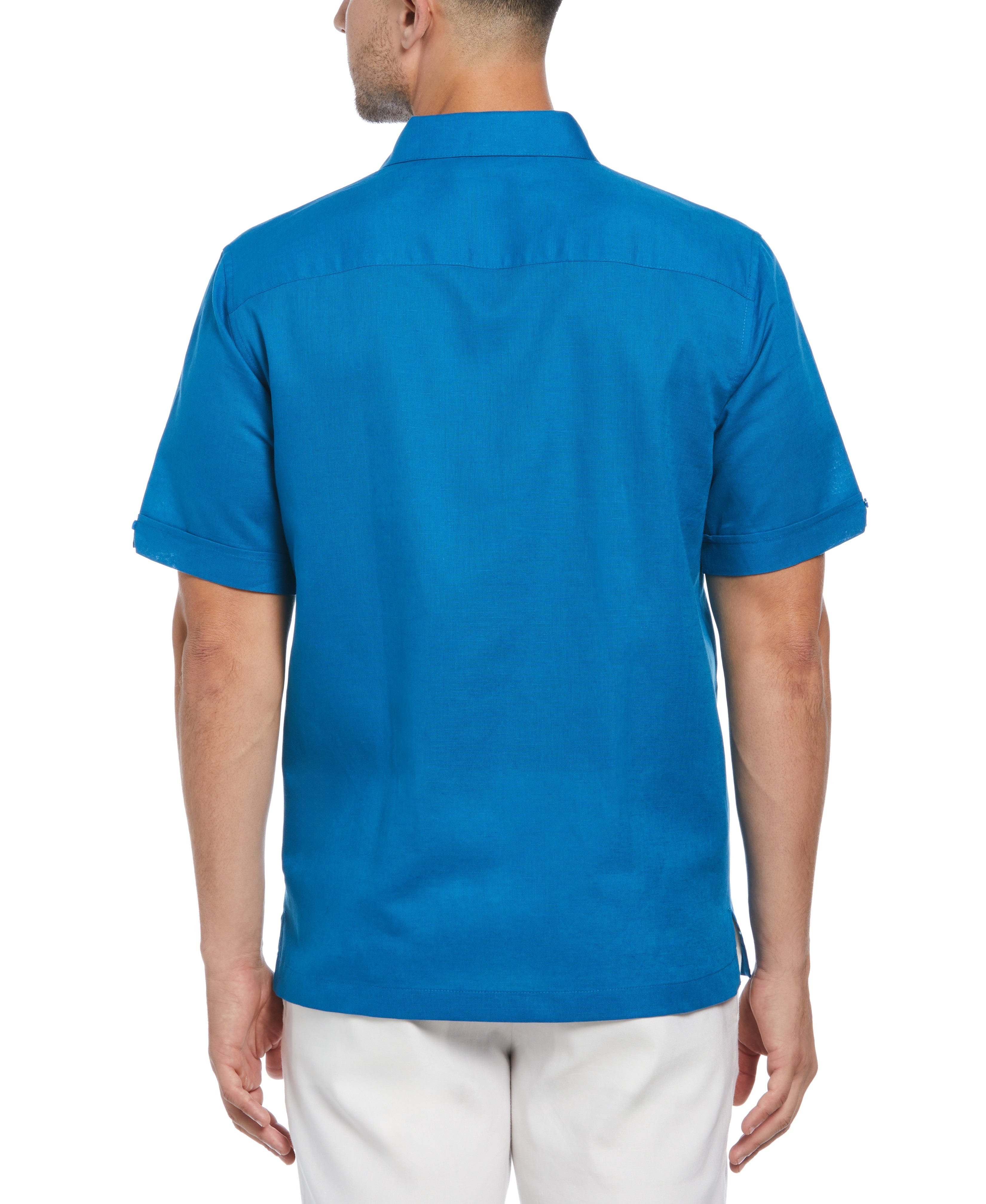 Linen Blend L-Shape Parrot Palm Print Shirt