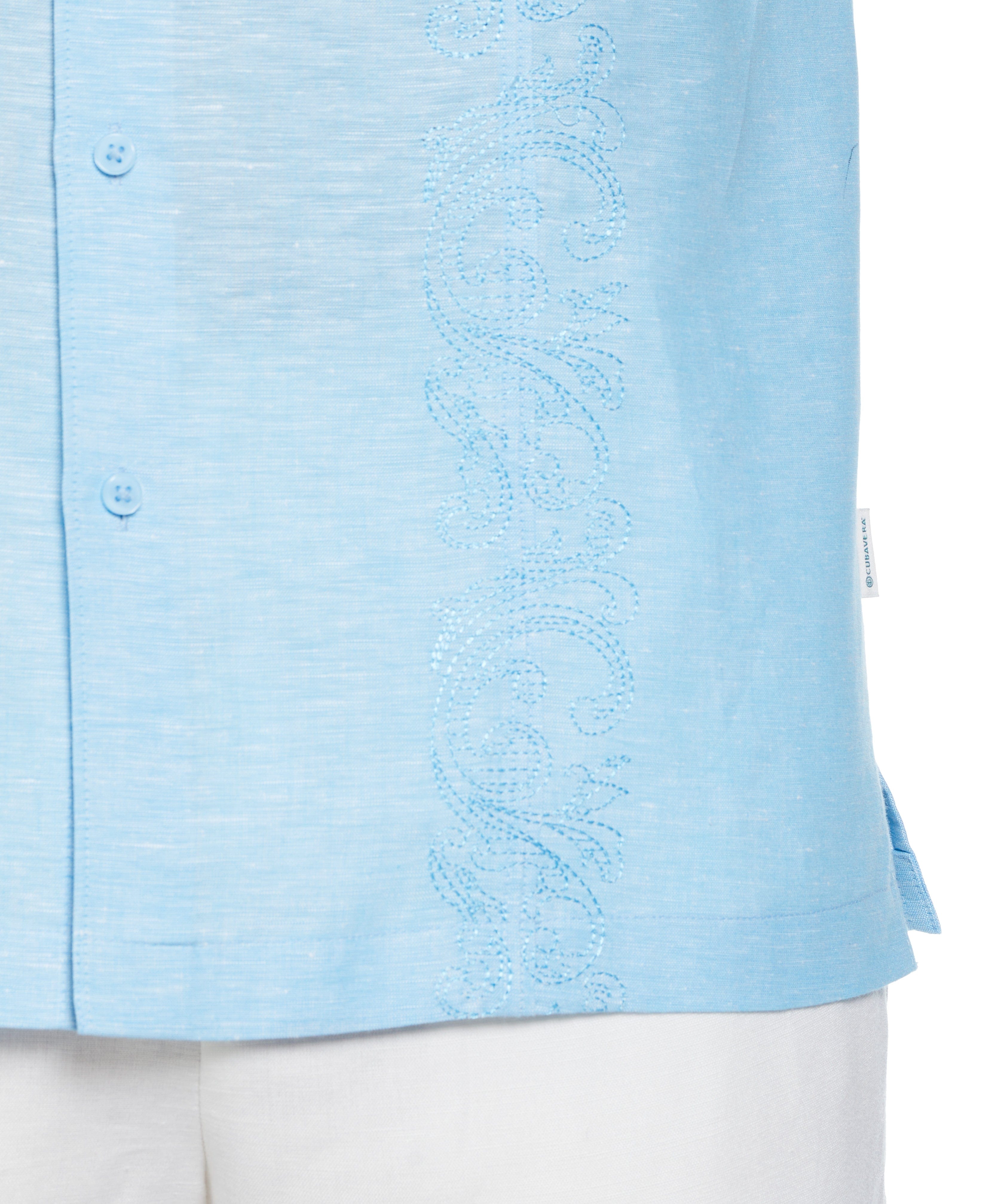 Linen Blend Pintuck Embroidery Shirt