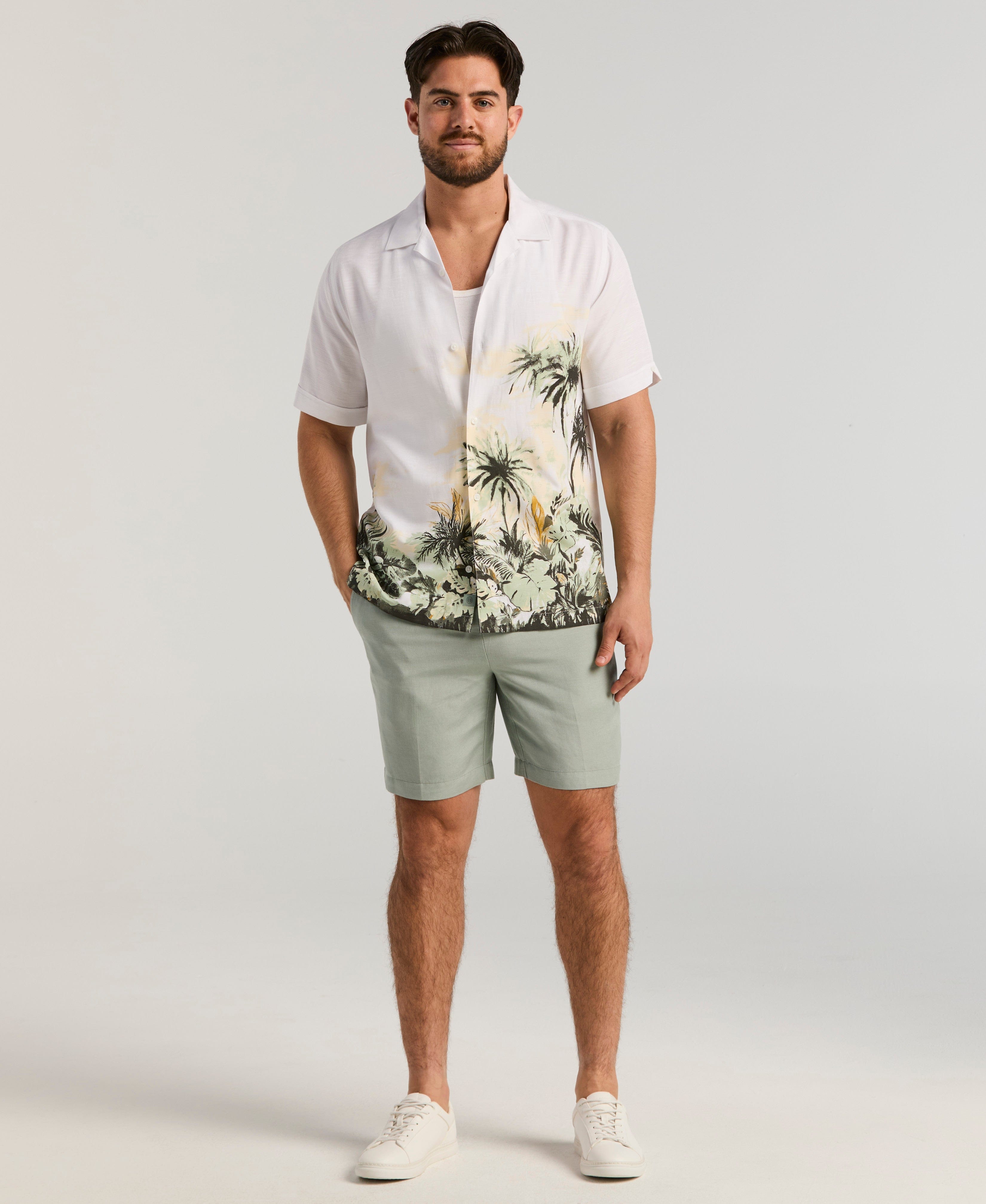 Linen-Blend Pull On Drawstring Shorts