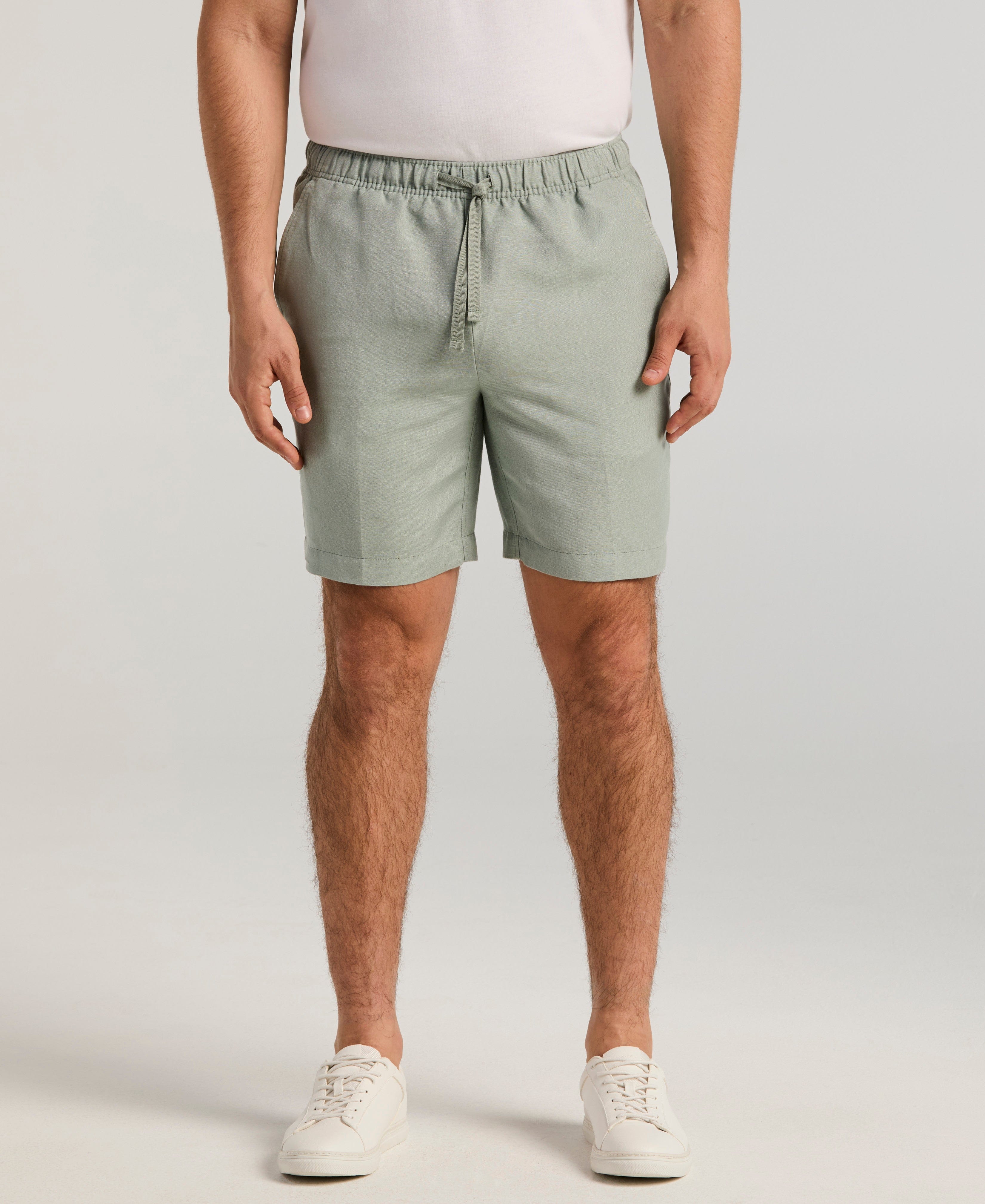 Linen-Blend Pull On Drawstring Shorts