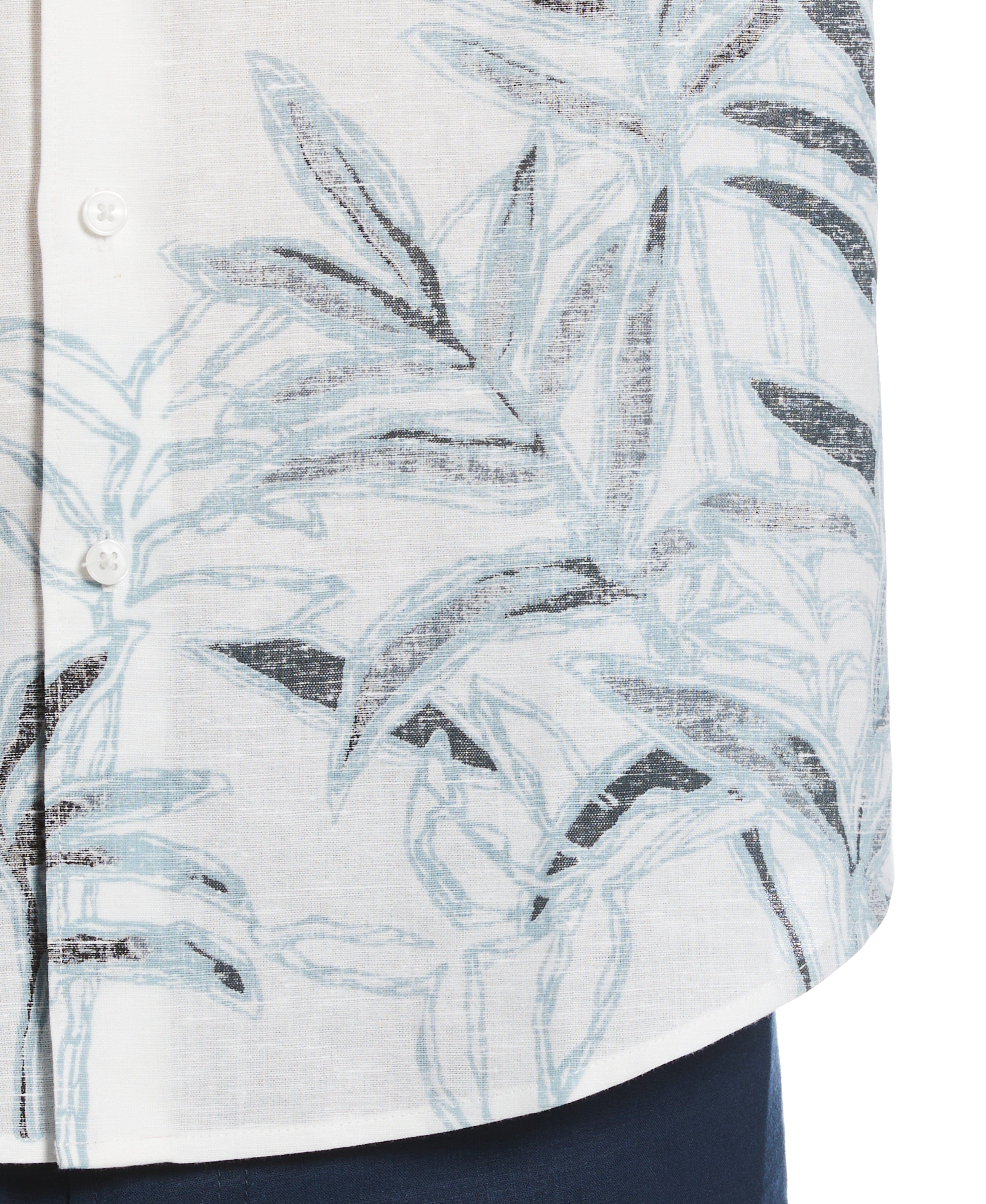 Linen Blend Reverse Asymmetric Placement Print Shirt