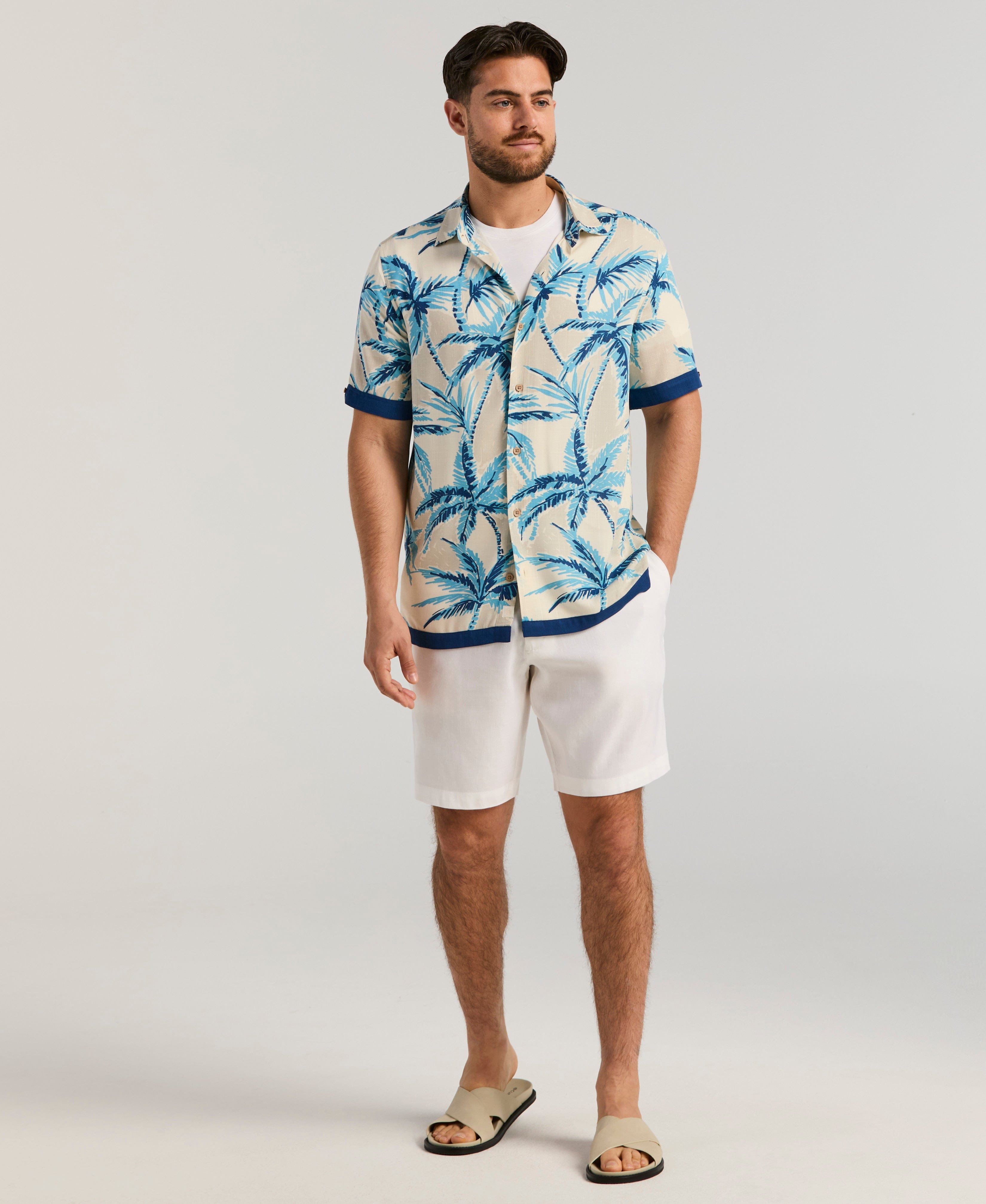 Linen-Blend Stretch Flat-Front Shorts