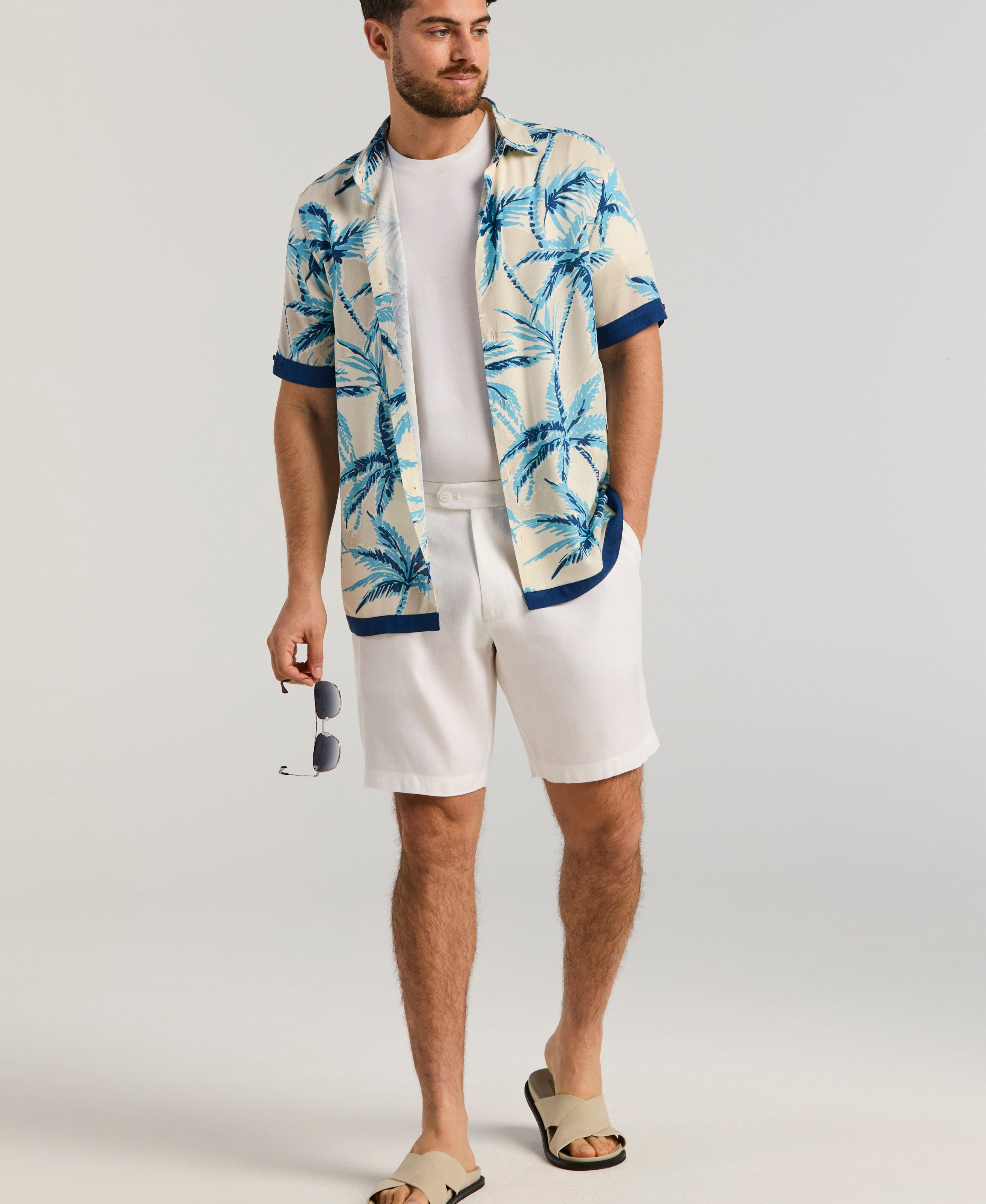 Linen-Blend Stretch Flat-Front Shorts