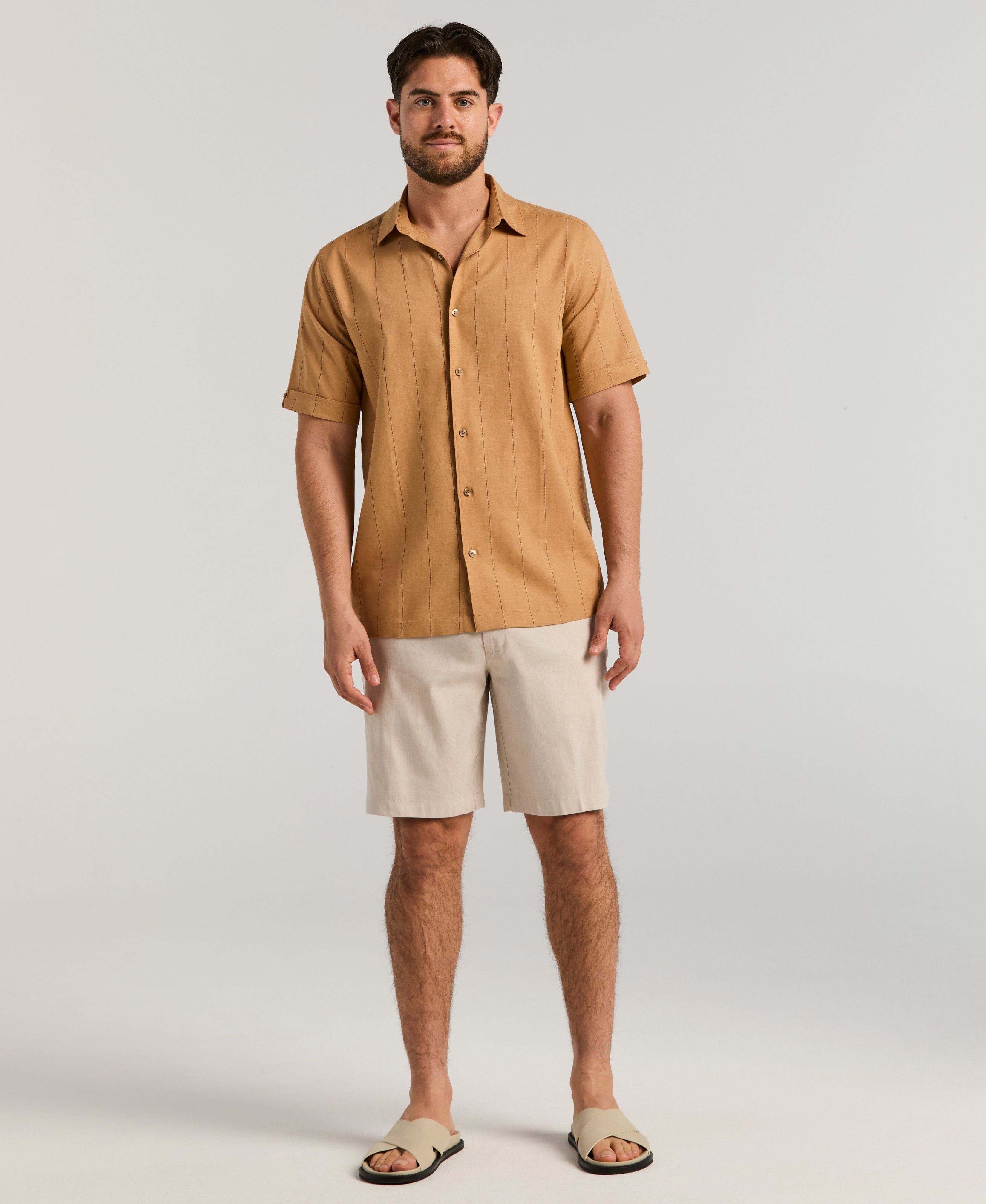 Linen-Blend Stretch Flat-Front Shorts