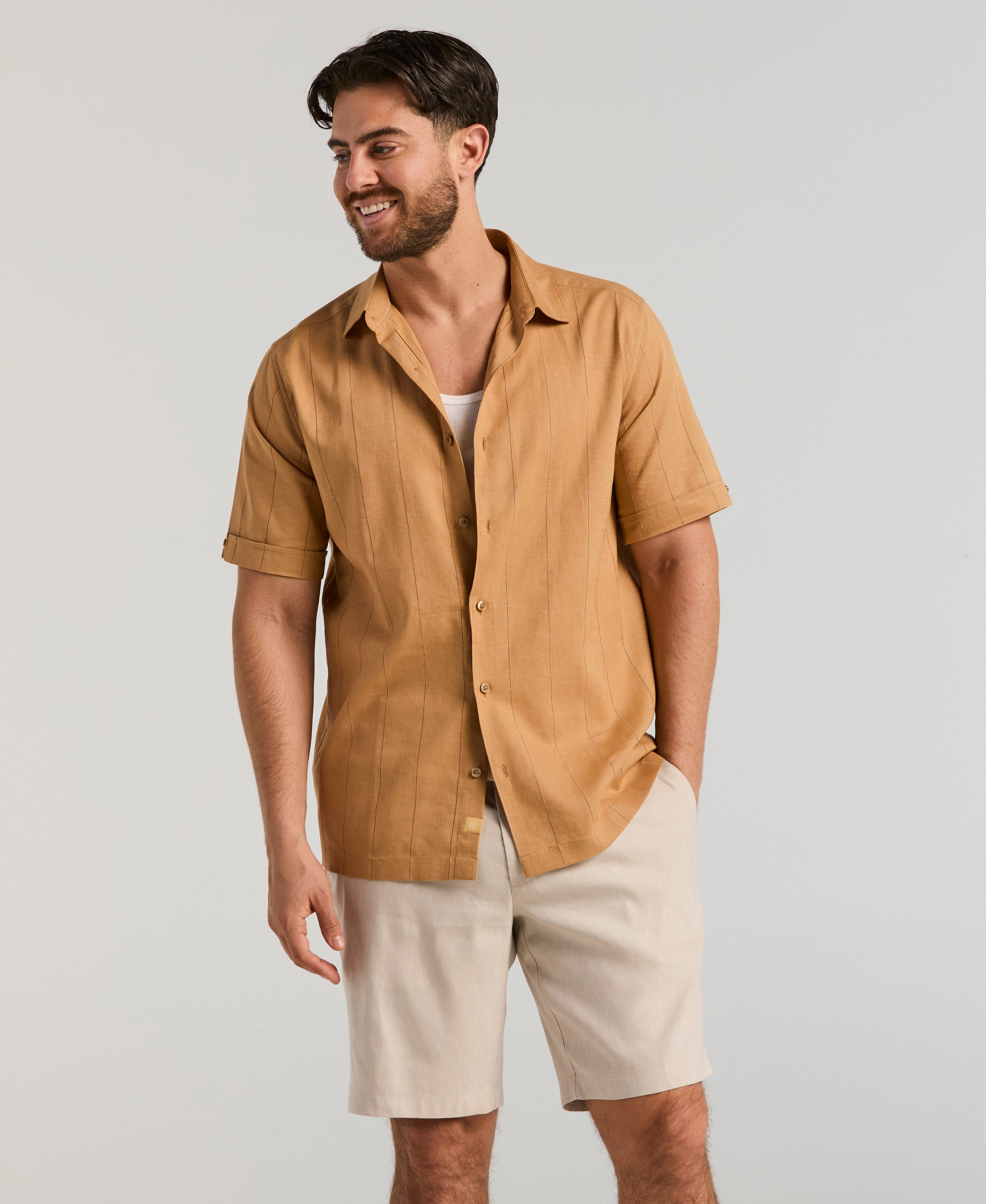 Linen-Blend Stretch Flat-Front Shorts