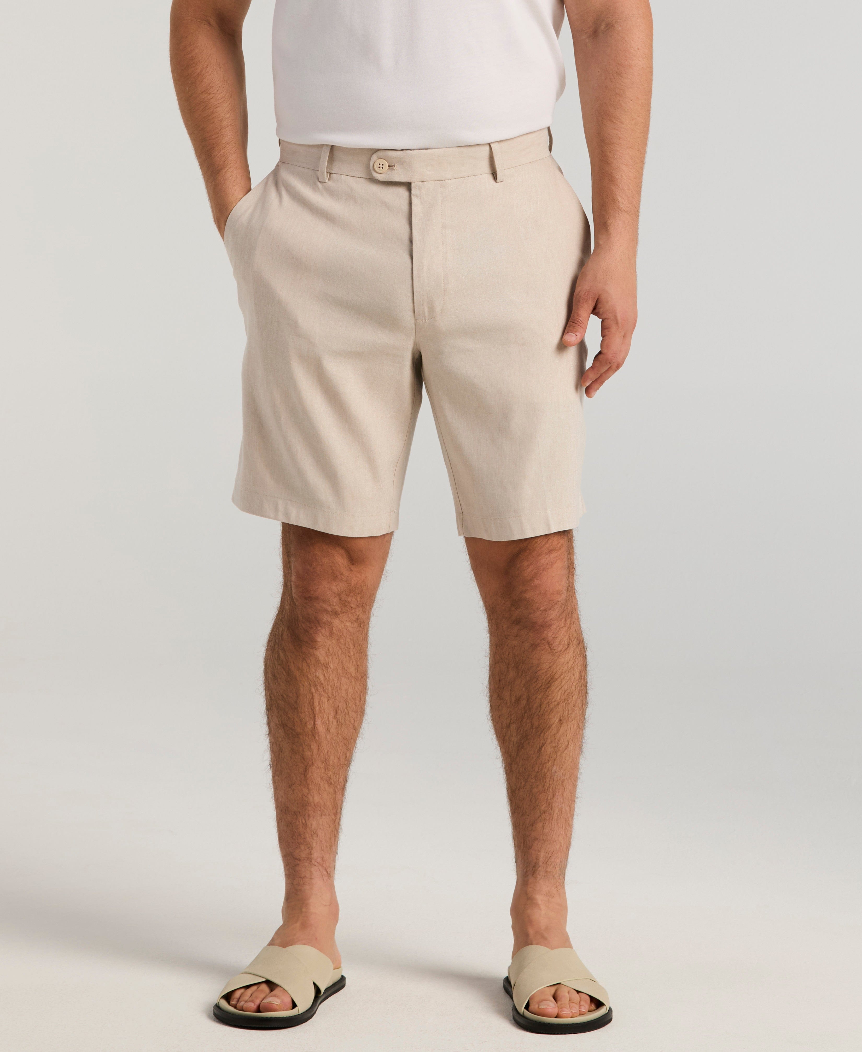 Linen-Blend Stretch Flat-Front Shorts