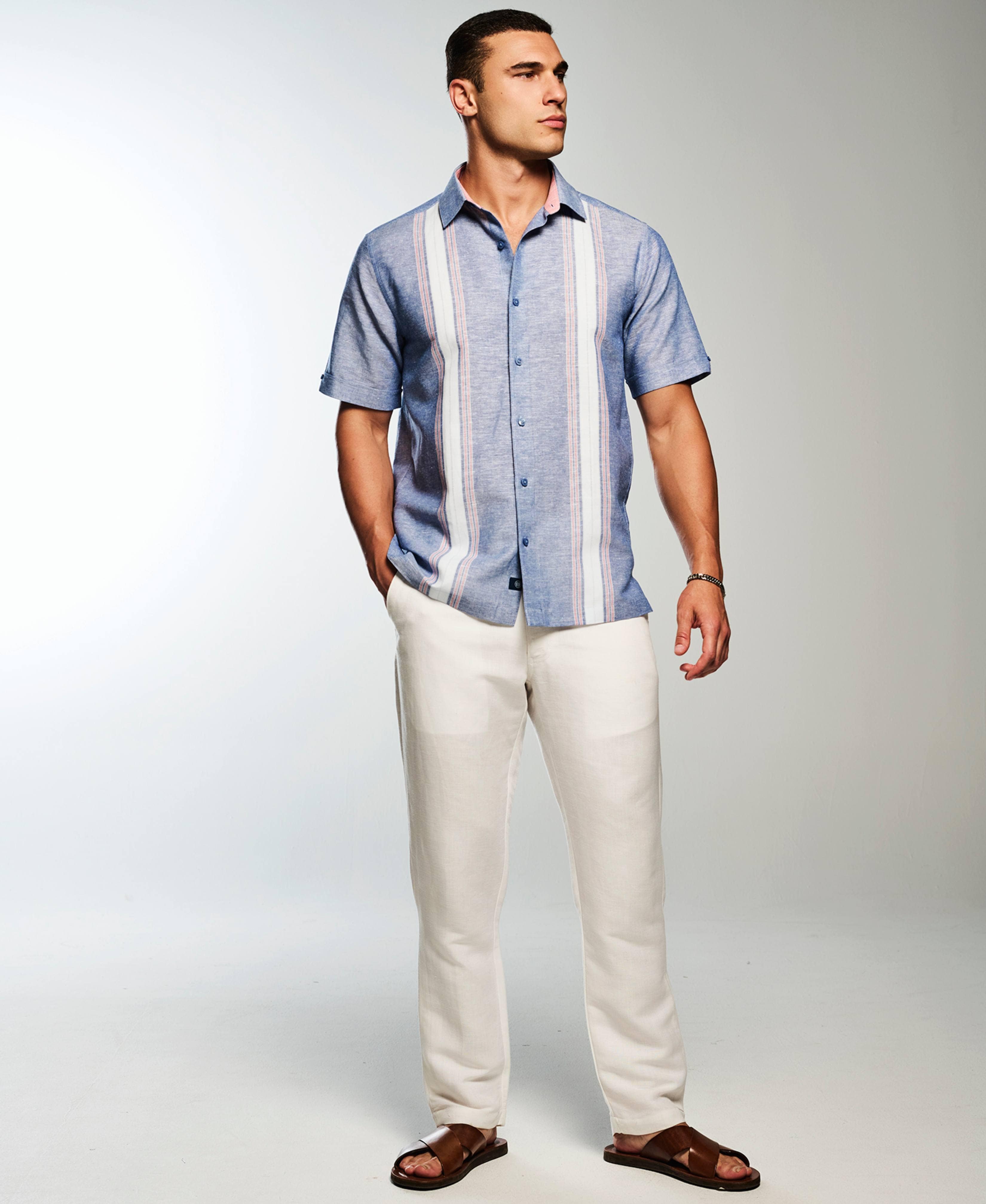 Linen Blend Textured Panel Shirt