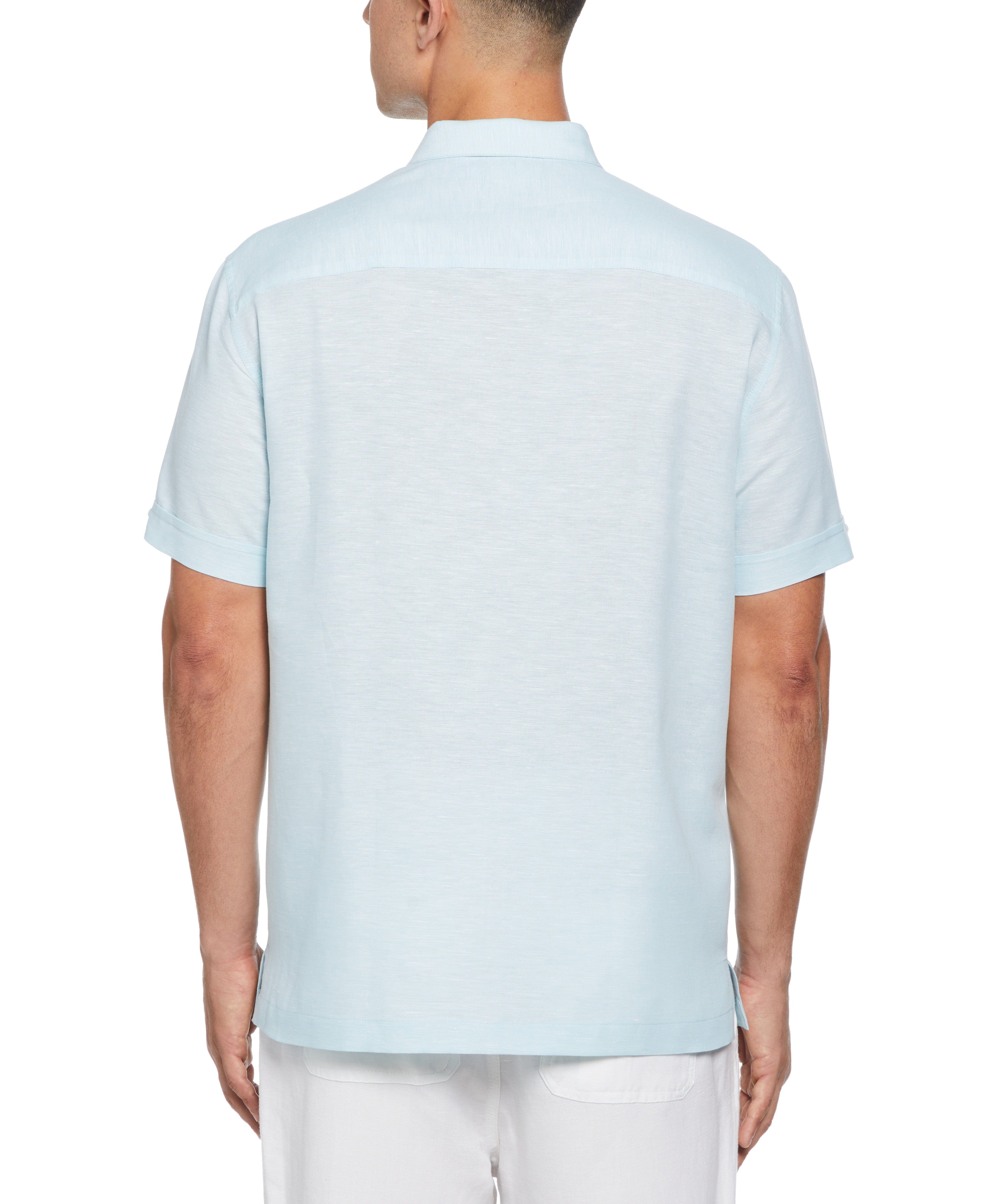Linen Blend Tropical Embroidery Panel Shirt
