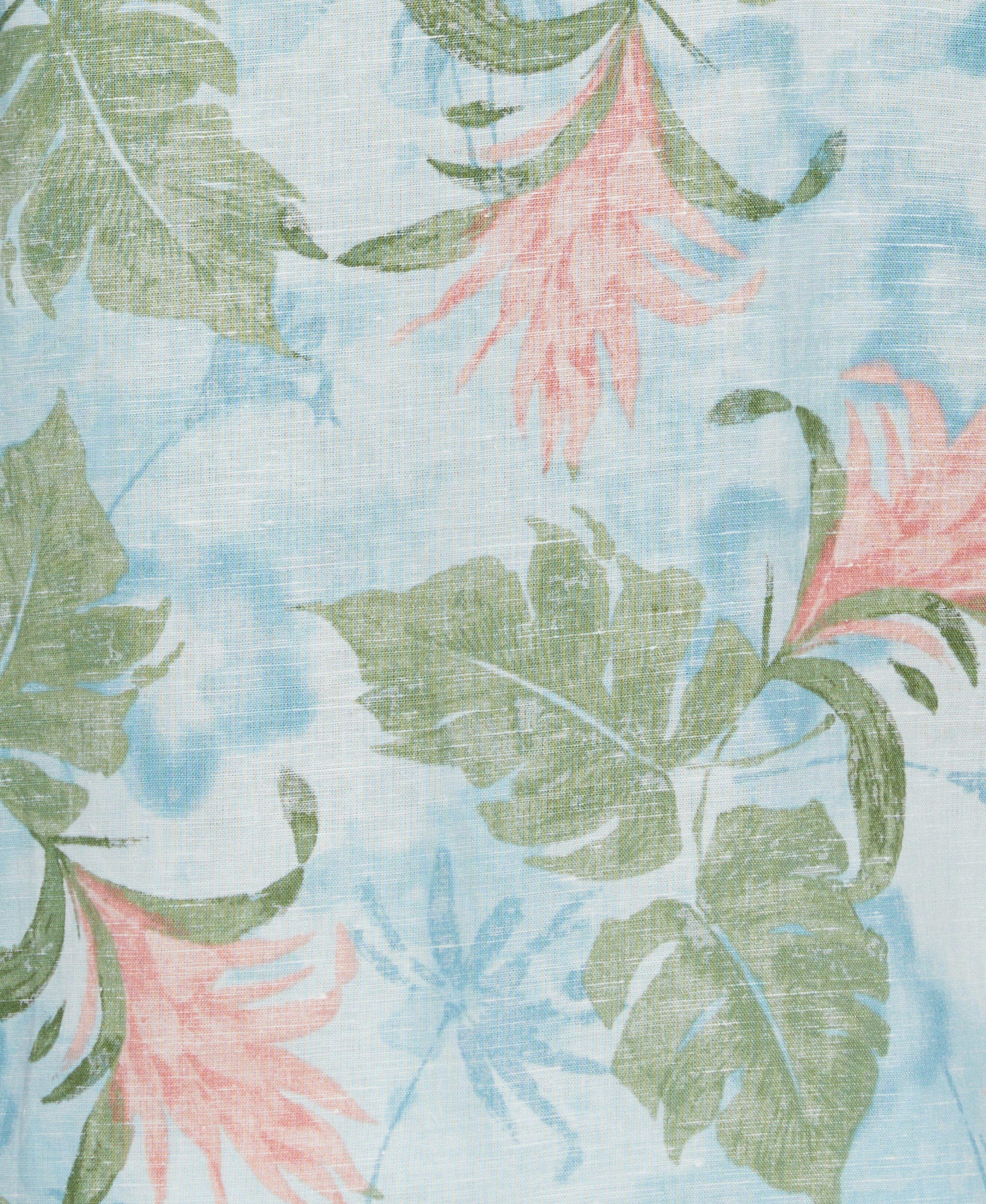Linen Blend Tropical Floral Print Shirt