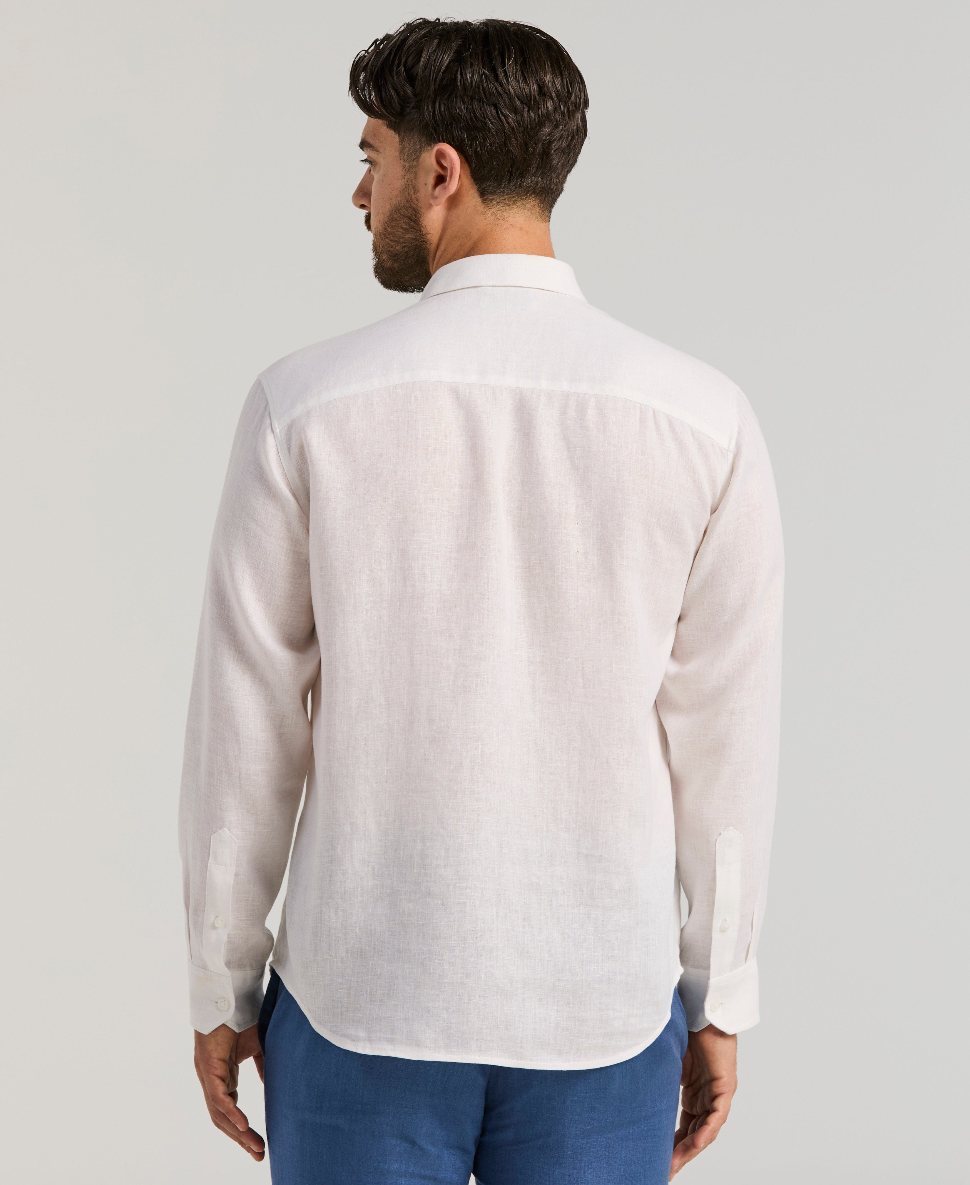 Linen Embroidered Tuck Panel Guayabera Shirt