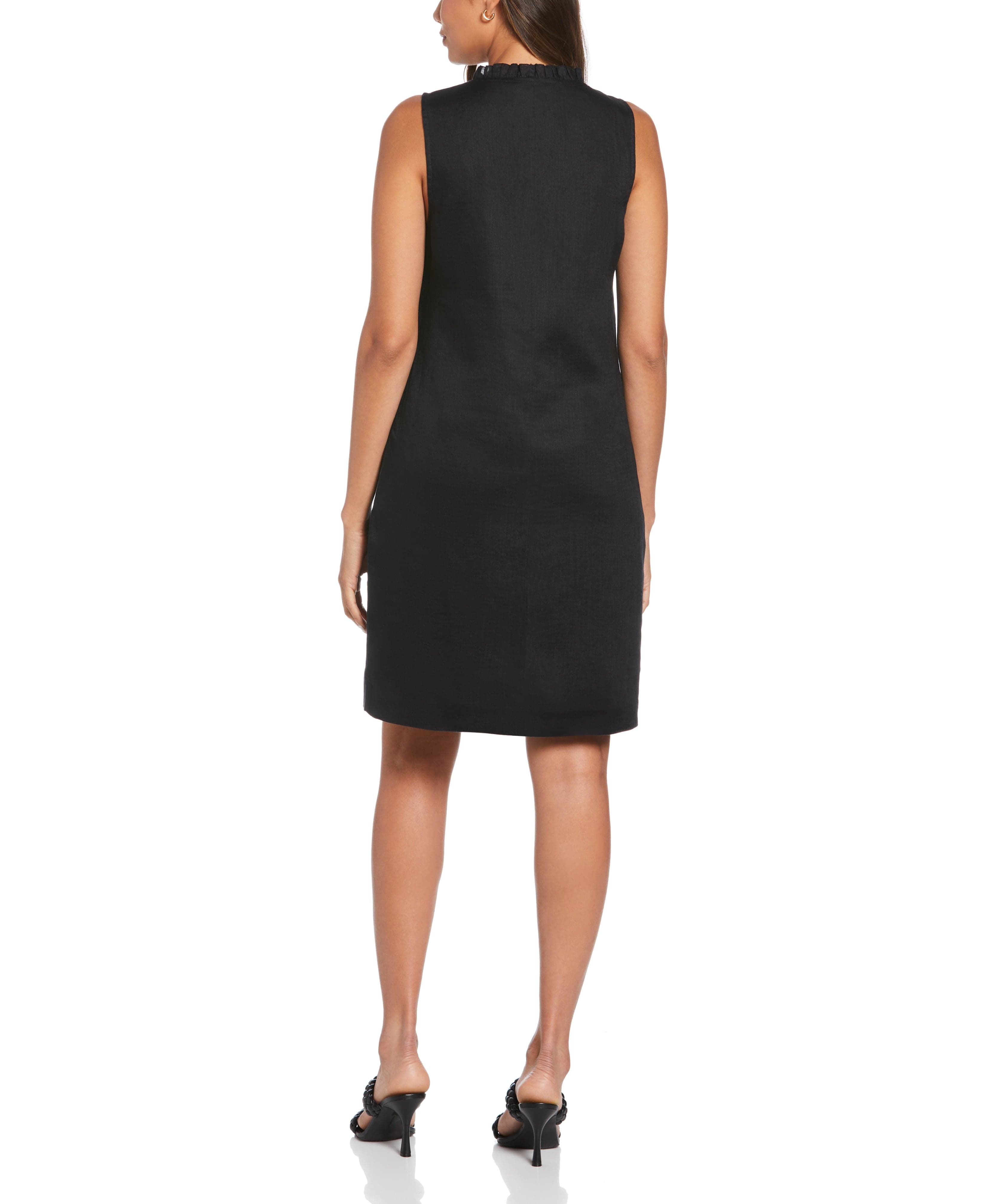 Linen Ruffle Neckline Dress