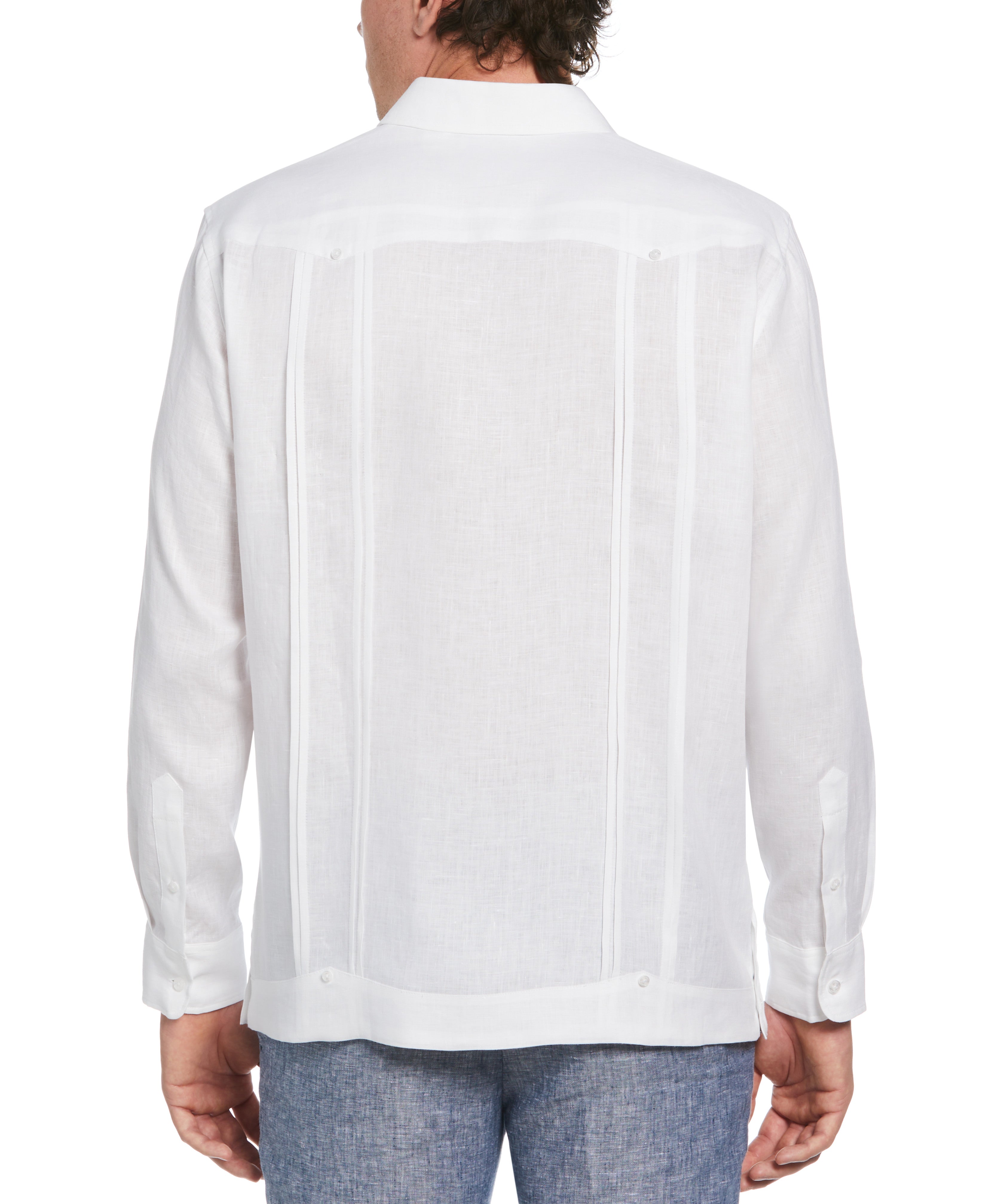Solid Linen Guayabera Shirt With Contrast Embroidery