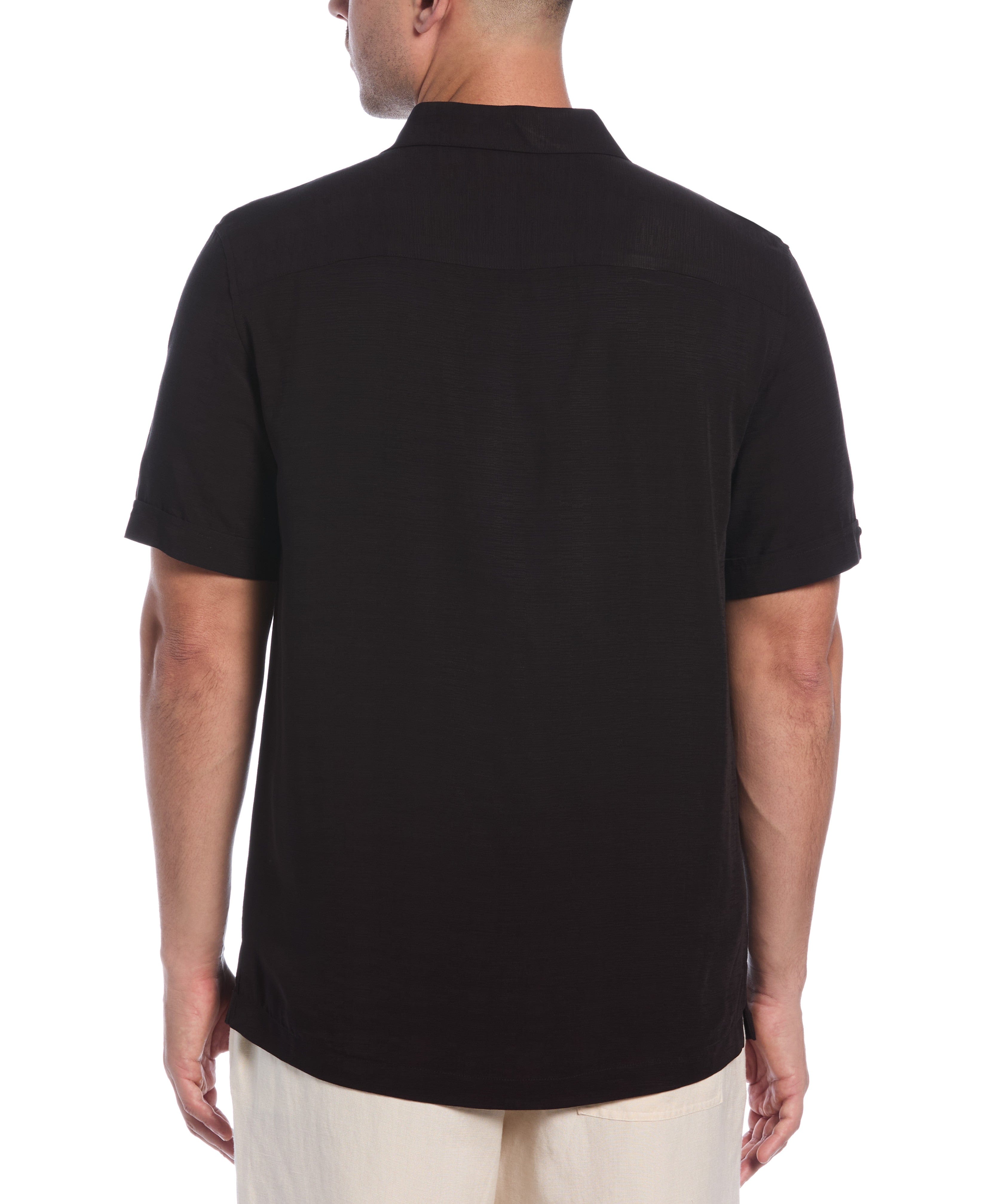 Solid Textured Cuban Collar Shirt