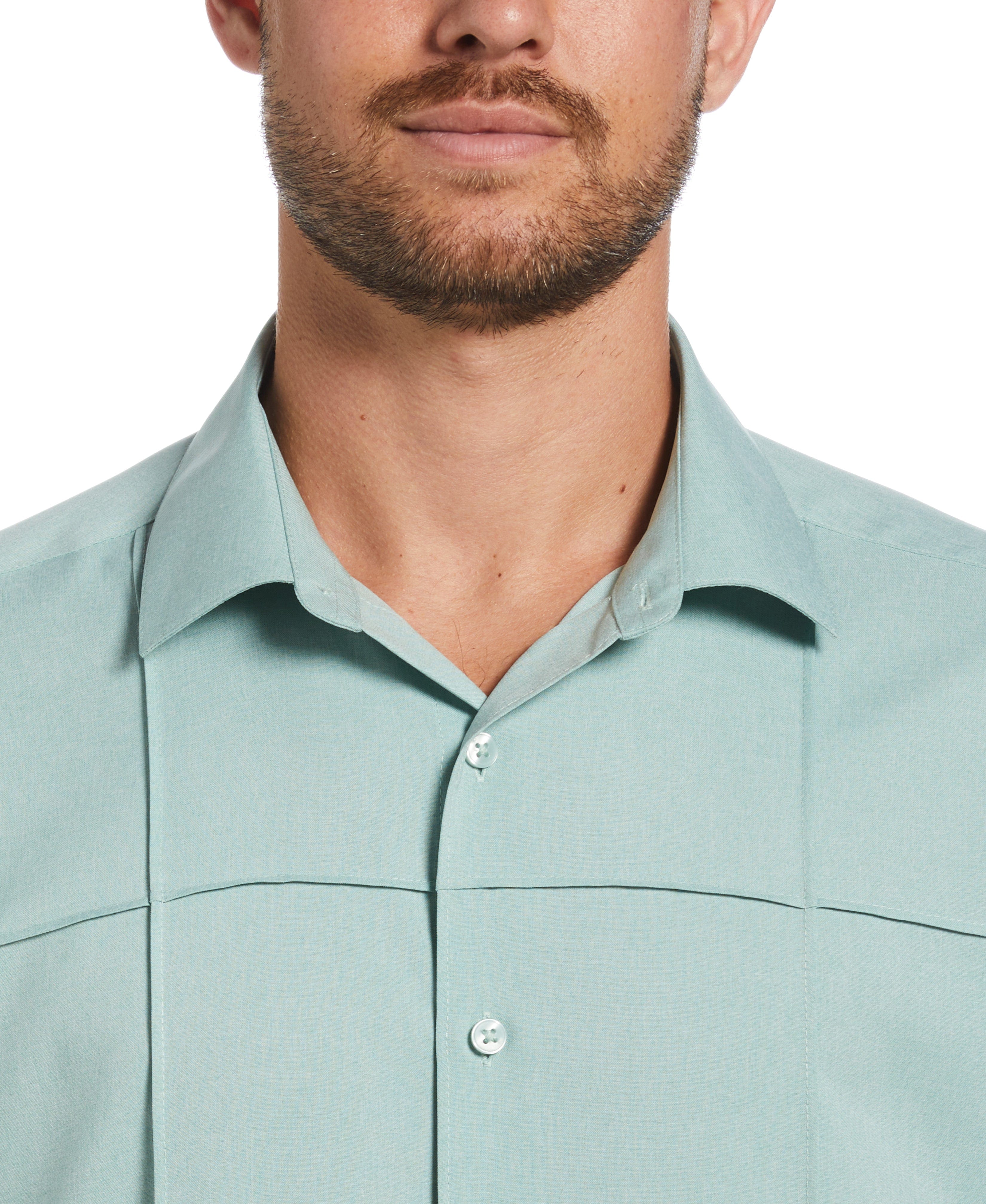 Two-Tone Cross Tuck Chambray Shirt